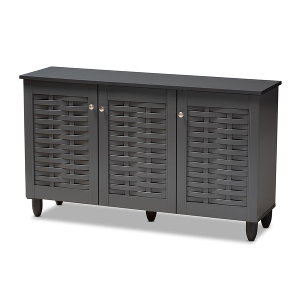 Baxton Studio Winda Dark Gray 3-Door Wooden Entryway Shoe Storage Cabinet 152-9167